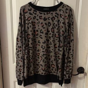 First Love Leopard Print Sweater with Black Trim